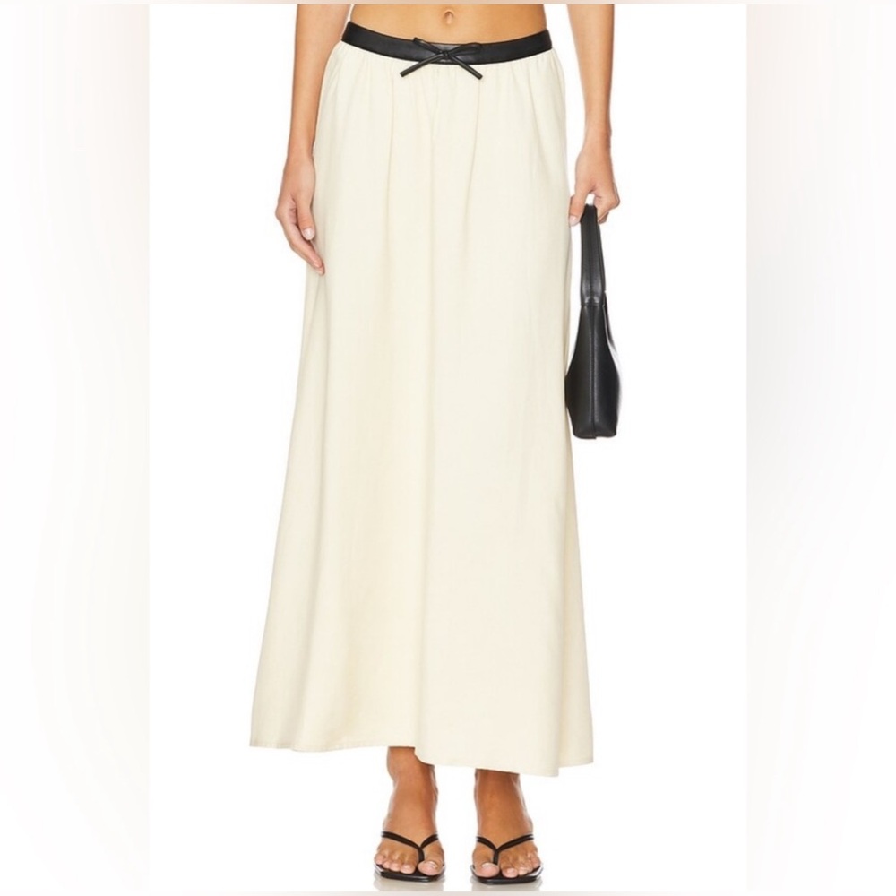 WeWoreWhat Bow Maxi Skirt Linen and Vegan Leather Longline Size Medium M NWT - Picture 2 of 10